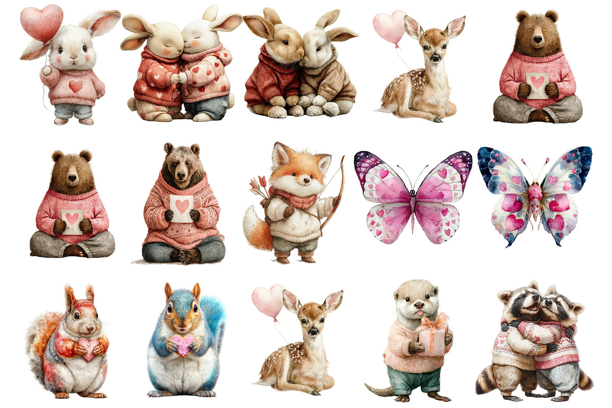 Valentines Woodland Animal Clipart, an Illustration by DreamArtGraphic (Photo 2 of 3)
