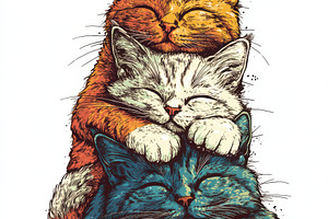 Three adorable kittens stacked sleep, an Animal Photo by Pixeness Studio