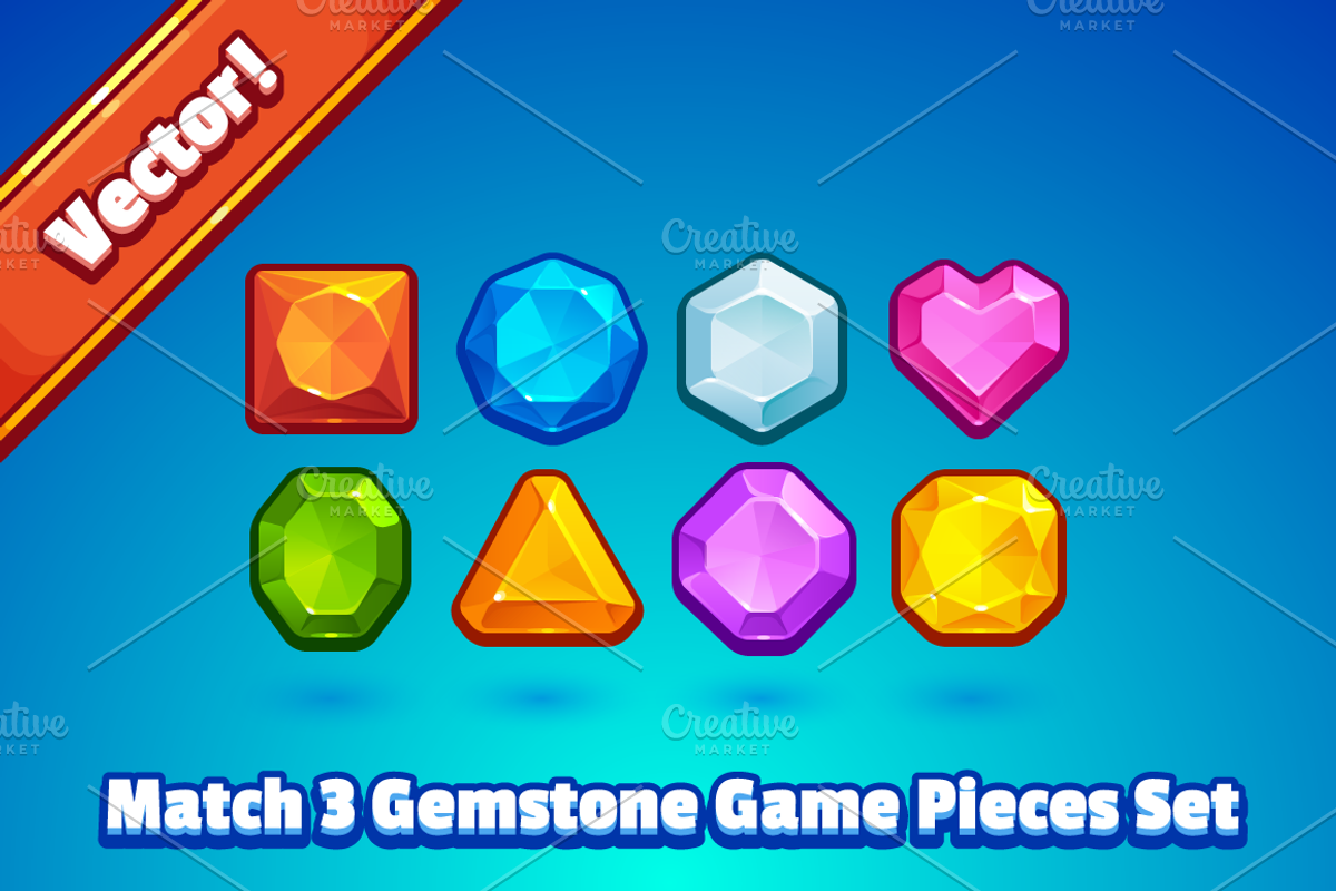 Match 3 Gemstone Game Pieces, an Illustration by Vectricity Designs (Photo 1 of 3)