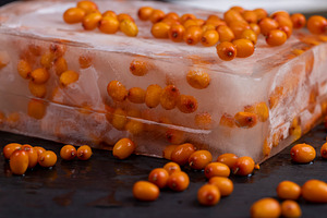 frozen sea buckthorn berries, ripe orange sea buckthorn berries during deep fre, a Photo by rsoollAI