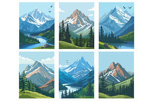 Mountain landscapes. Forest nature, an Illustration by Stock-Smart-Start