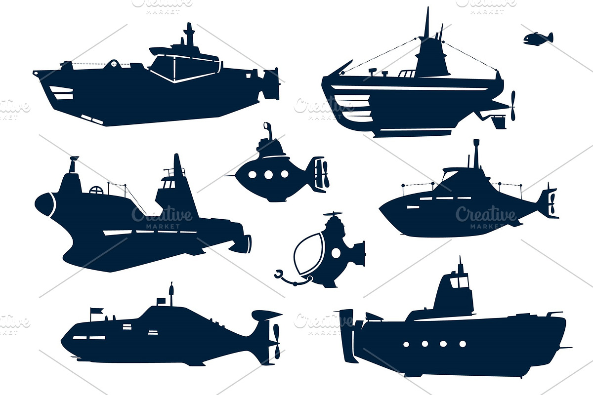 silhouettes of submarines, a Technology Illustration by tumbalipum