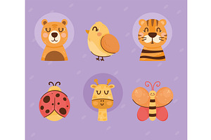 six cute animals characters, an Animal Illustration by studiogstock