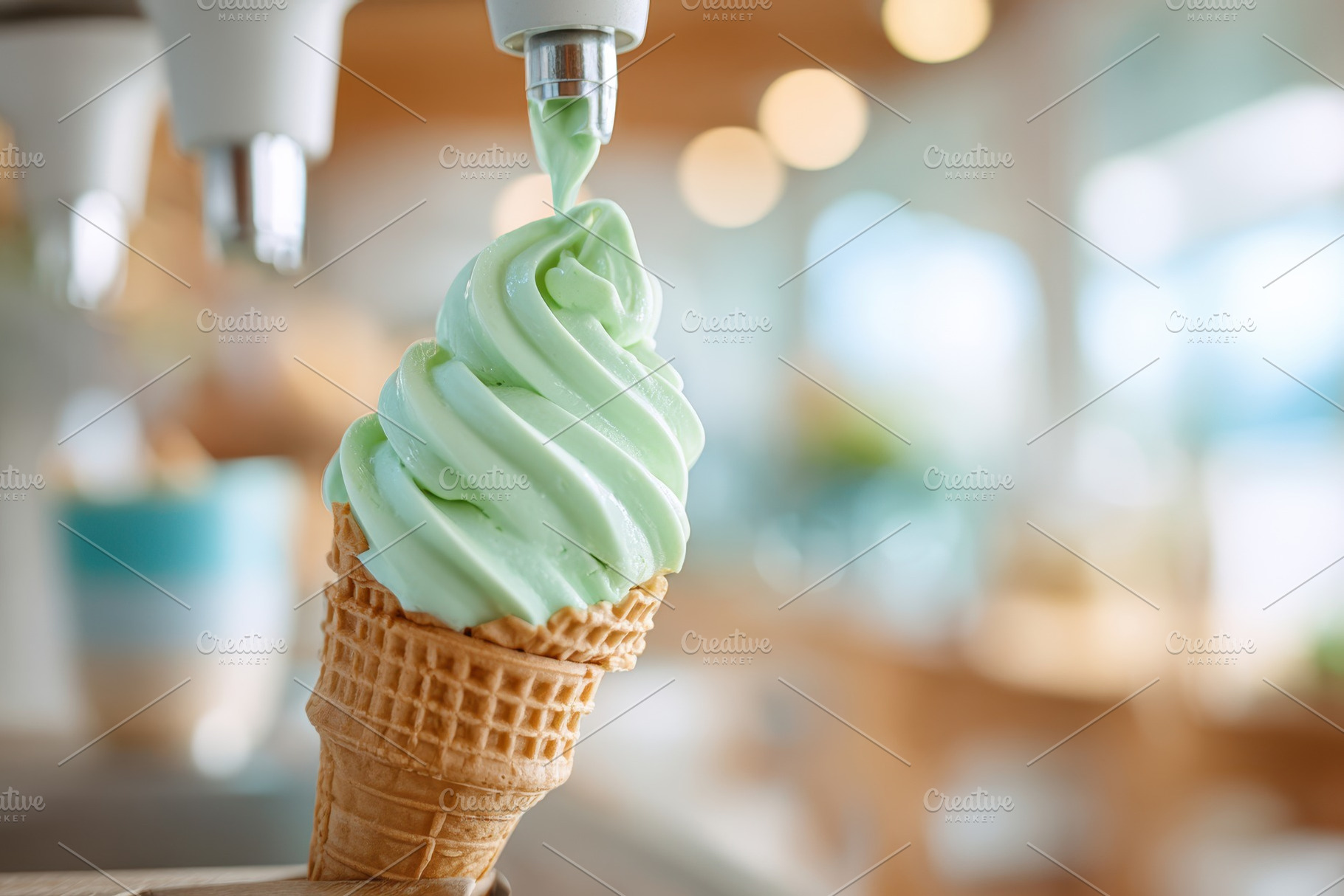 Rainbow soft-serve ice cream in waffle cone, a Food & Drink Photo by AlyaAnd