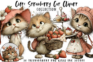 Cute Strawberry Cat PNG Clipart, an Illustration by OK Design