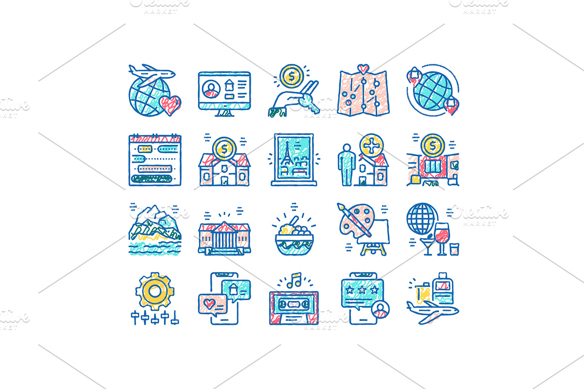 Vacation Rentals Place set Icons, an Object Illustration by pikepicture