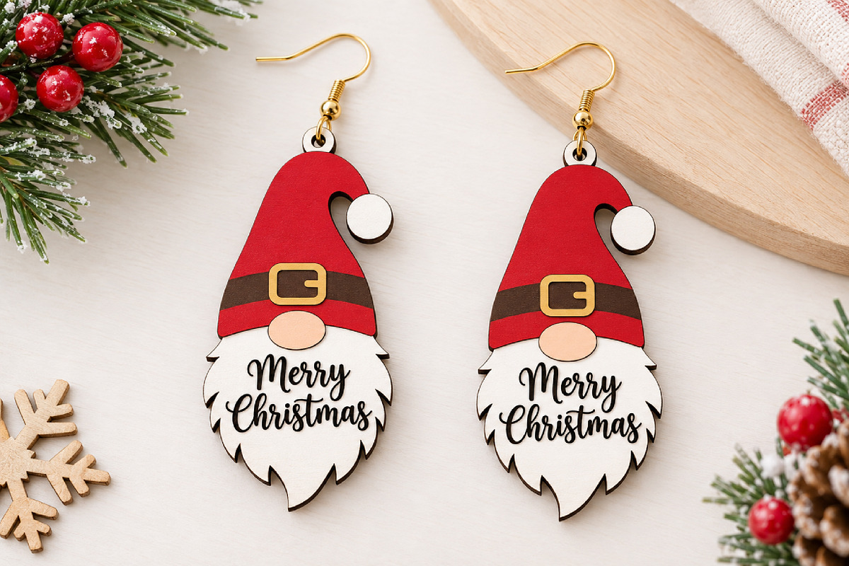 Merry Christmas Earrings Laser Cut, a Seasonal Illustration by Canvas Craft (Photo 3 of 4)