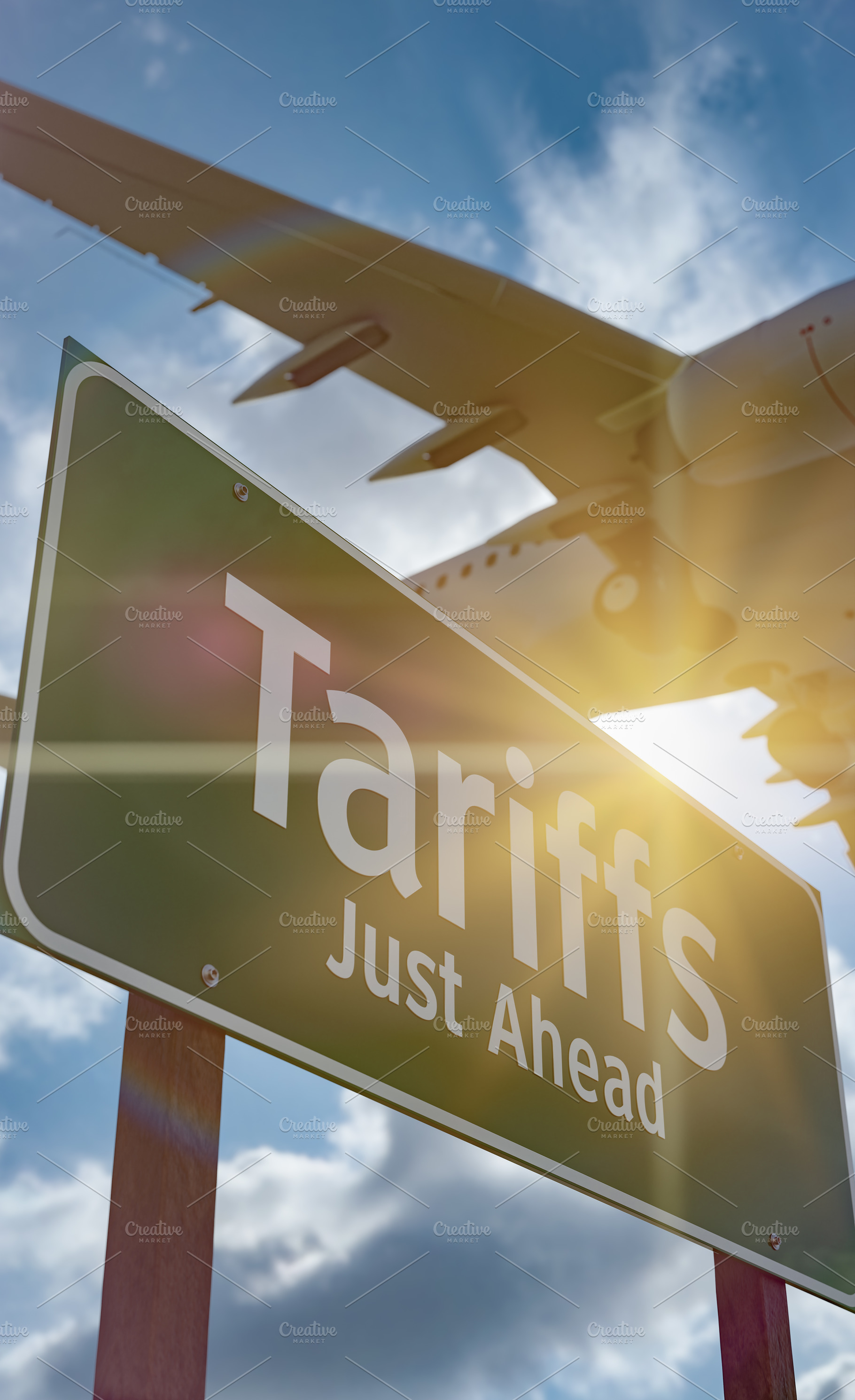 Tariffs Just Ahead Green Road Sign, a Transportation Photo by Andy Dean Photography