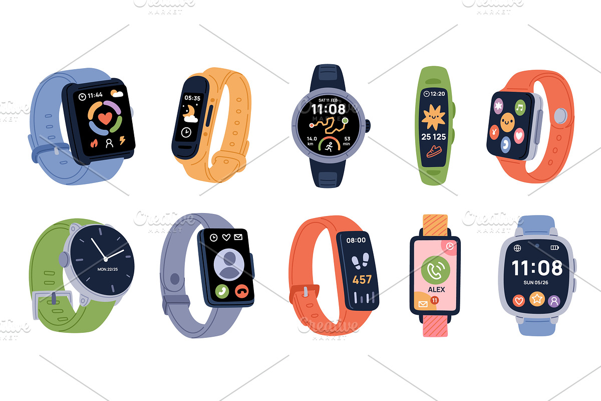 Cartoon smart watches. Digital, an Object Illustration by YummyBuum ...