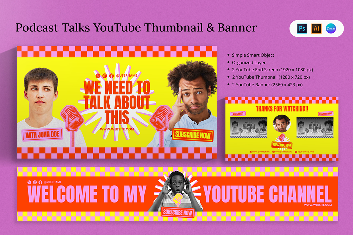 Podcast Talk Retro Youtube Thumbnail, a Social Media Template by Attype (Photo 1 of 5)