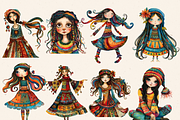 WHIMSICAL FOLK GIRL CLIPART PACK, a Person Illustration by Daring Digies (Thumbnail 3 of 9)