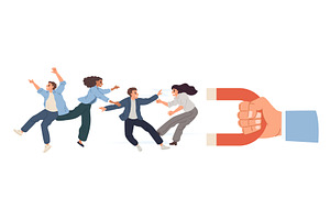 Hand with magnet attracts people, a Person Illustration by Vectorbuum