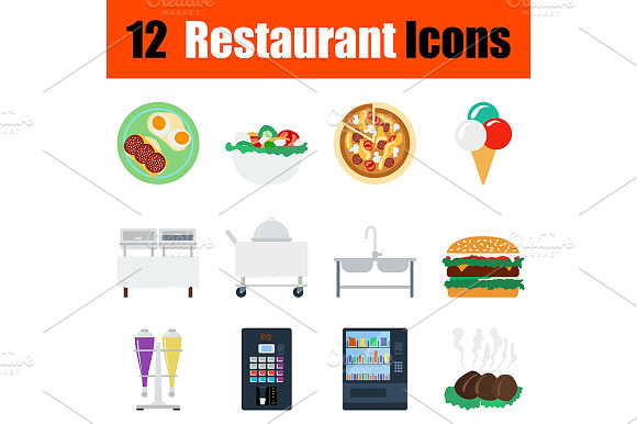 12 Restaurant Flat Design Icons