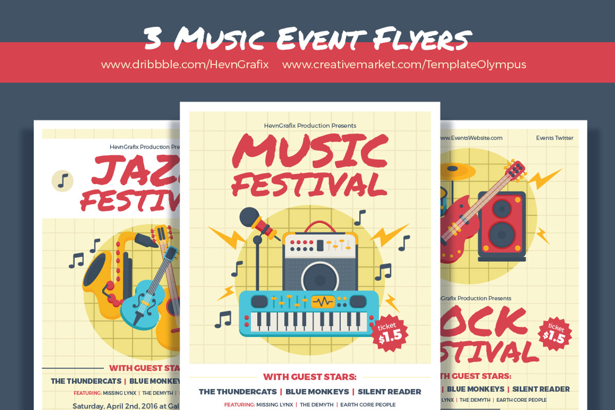 3 Music Event Flyers, a Flyer Template by Marco Zenki (Photo 1 of 5)