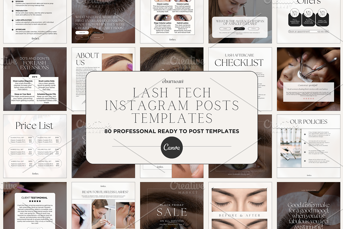 Lash Tech Template Instagram Posts, a Social Media Template by Studio Eburnean (Photo 1 of 3)