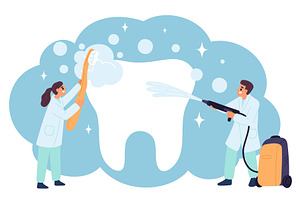 Dentists man and woman cleaning big, a Healthcare Illustration by Vectorbuum