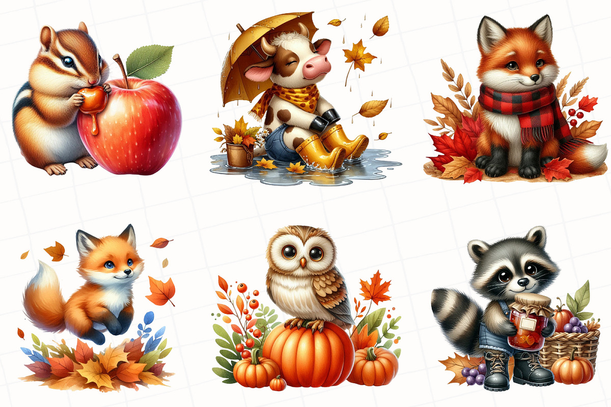 Watercolor Autumn Animals Clipart, an Illustration by OK Design (Photo 3 of 5)