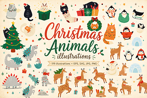 Christmas Animals Illustrations, a Seasonal Illustration by Anna Studio