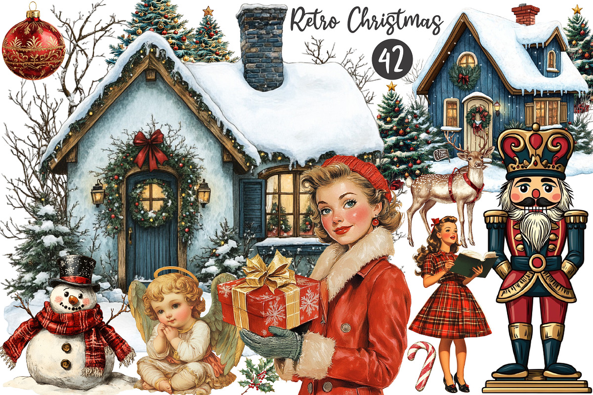 Retro Christmas Clipart, an Illustration by OK Design (Photo 1 of 5)