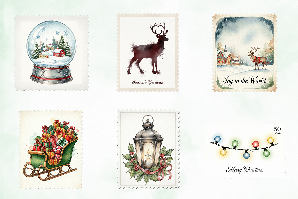 Christmas Postage Stamps PNG, an Illustration by Creative Art (Photo 6 of 8)