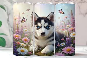 Floral Siberian Husky Puppy Tumbler, an Arts & Entertainment Photo by LamanAzalea