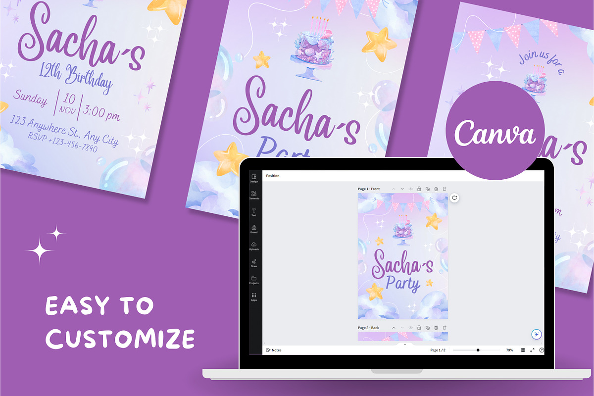 Birthday Party Canva Invitation, a Social Media Template by TemplateCastleStore (Photo 2 of 3)