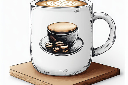 Latte art in a mug coffee beans desi, a Food & Drink Photo by Pixeness