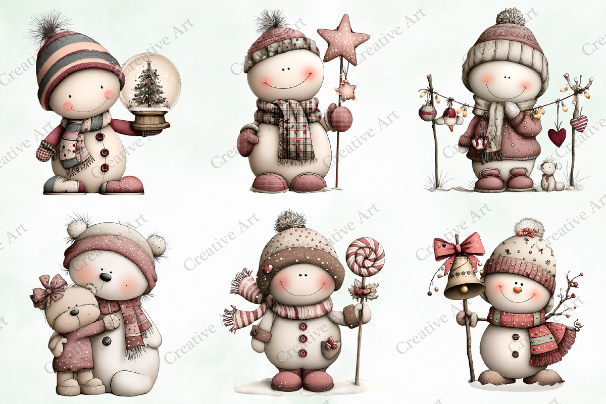 Watercolor Christmas Snowman Clipart, an Illustration by Creative Art (Photo 4 of 10)