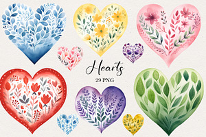 Hearts Watercolor Clipart. AI