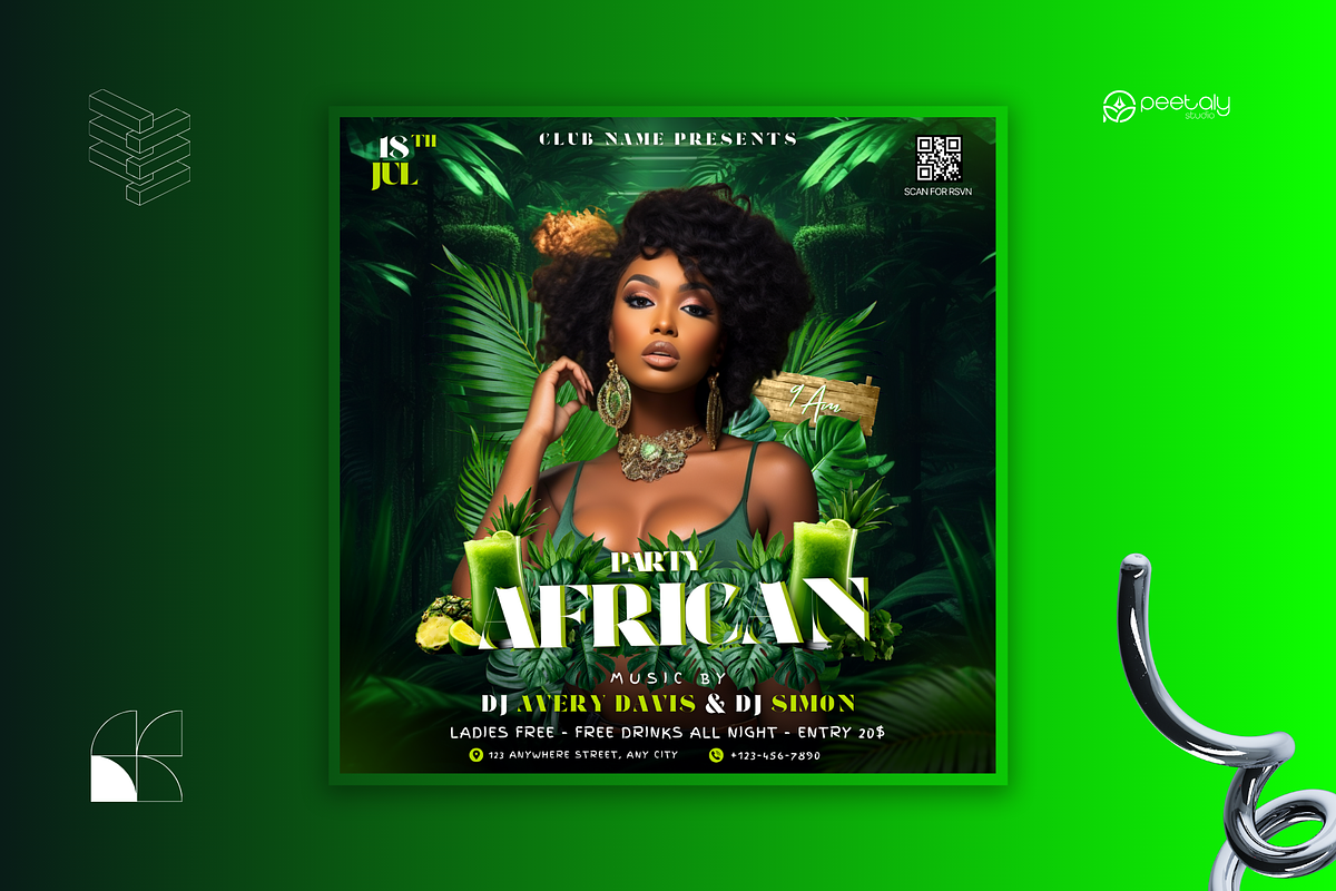 African Party Flyer Canva Template, a Flyer Template by PeetalyStudioDesigns (Photo 3 of 5)