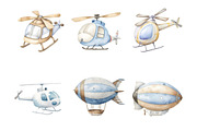 Air Transport Watercolor Clipart PNG, a Decorative Illustration by Coral Beauty (Thumbnail 5 of 12)