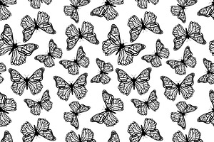 A Lot Of Black Detailed Butterflies