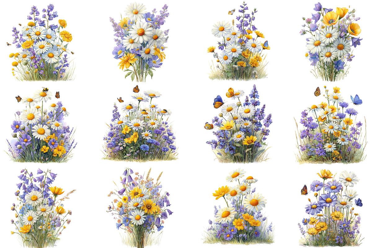 Watercolor Meadow Flowers Clipart, an Illustration by DreamCafeArt (Photo 4 of 8)