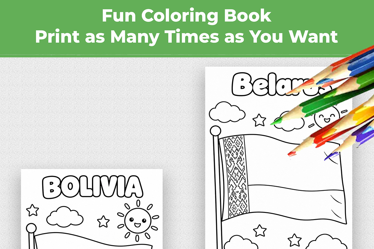 190 Flags Coloring Book for Kids PDF, an Education Illustration by Mohammad Sarfaraz (Photo 11 of 13)