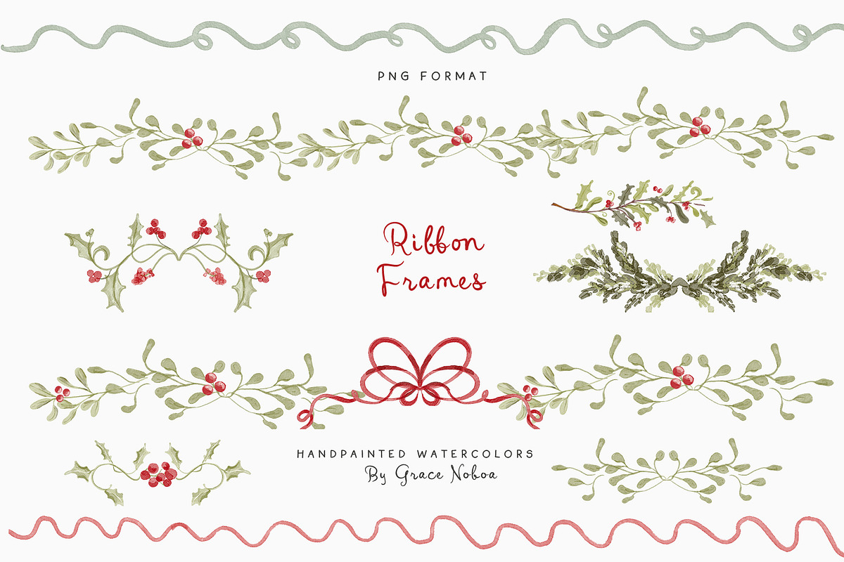 Watercolor Christmas Floral Bows, a Decorative Illustration by Grace Noboa Illustrations (Photo 11 of 24)
