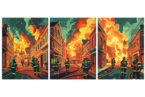 Burning City Posters. Firefighters