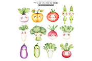 Cute Vegetables Watercolor Clipart, an Illustration by CharmClipart (Thumbnail 2 of 10)