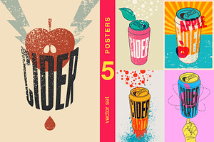 Apple Cider grunge vector poster set, a Food Illustration by PoPaShop