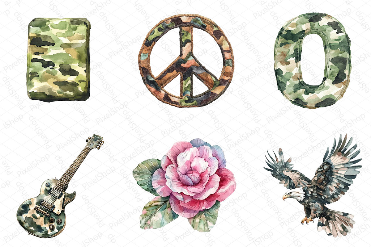 Watercolor Camo Patches Clipart Bund, an Illustration by DreamPrint404 (Photo 4 of 6)