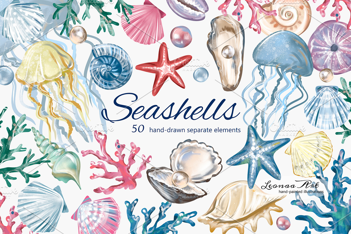 Seashells Clipart Collection, a Seasonal Illustration by Leonaa art (Photo 2 of 9)