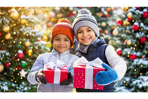 Two children in winter clothing, a Holiday Photo by Igor Tichonow