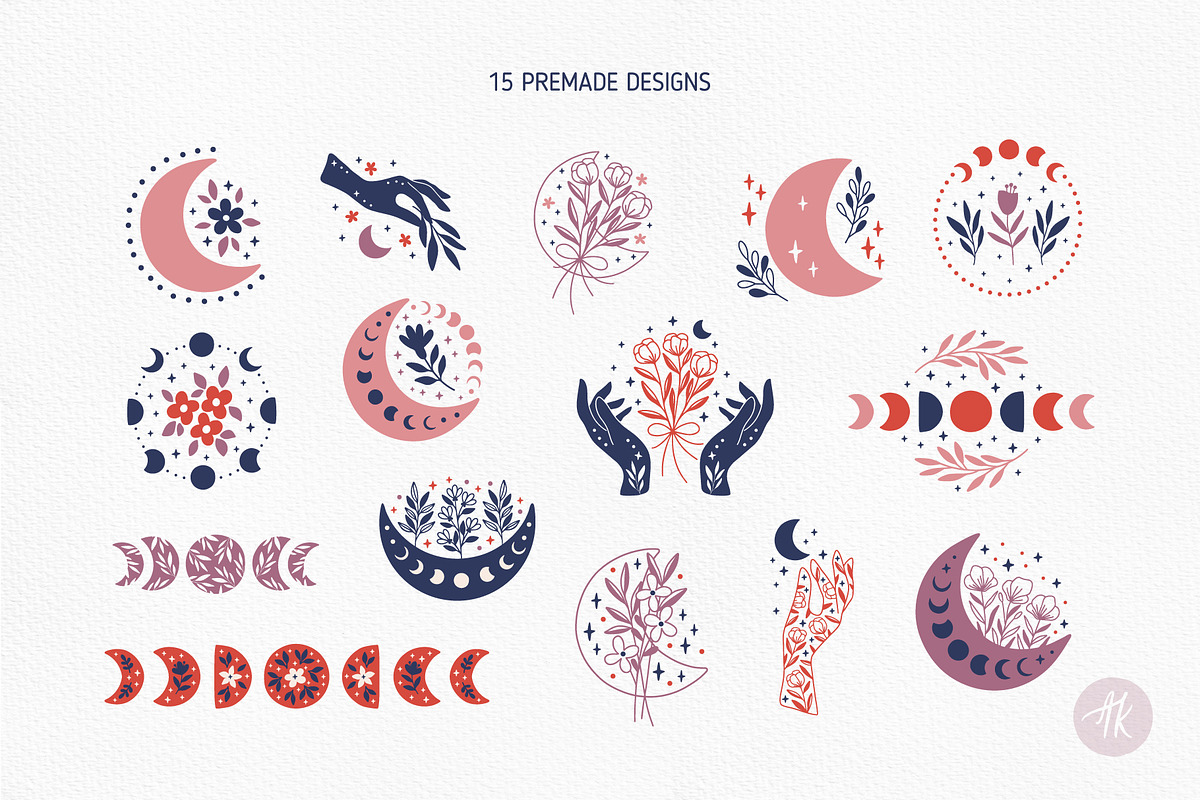 Floral Moons Celestial Vector Set, an Object Graphic by Alena Koval (Photo 5 of 16)