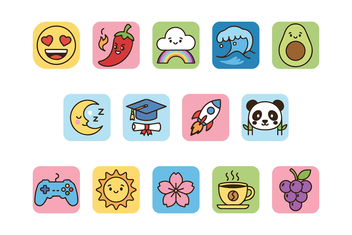 Colorful Cute Emoji Icon Set, an Emoji Icon by MkStudio