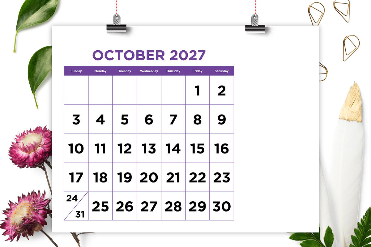2027 Large No. Color 8.5x11 Calendar, a Stationery Template by Running With Foxes (Photo 5 of 6)