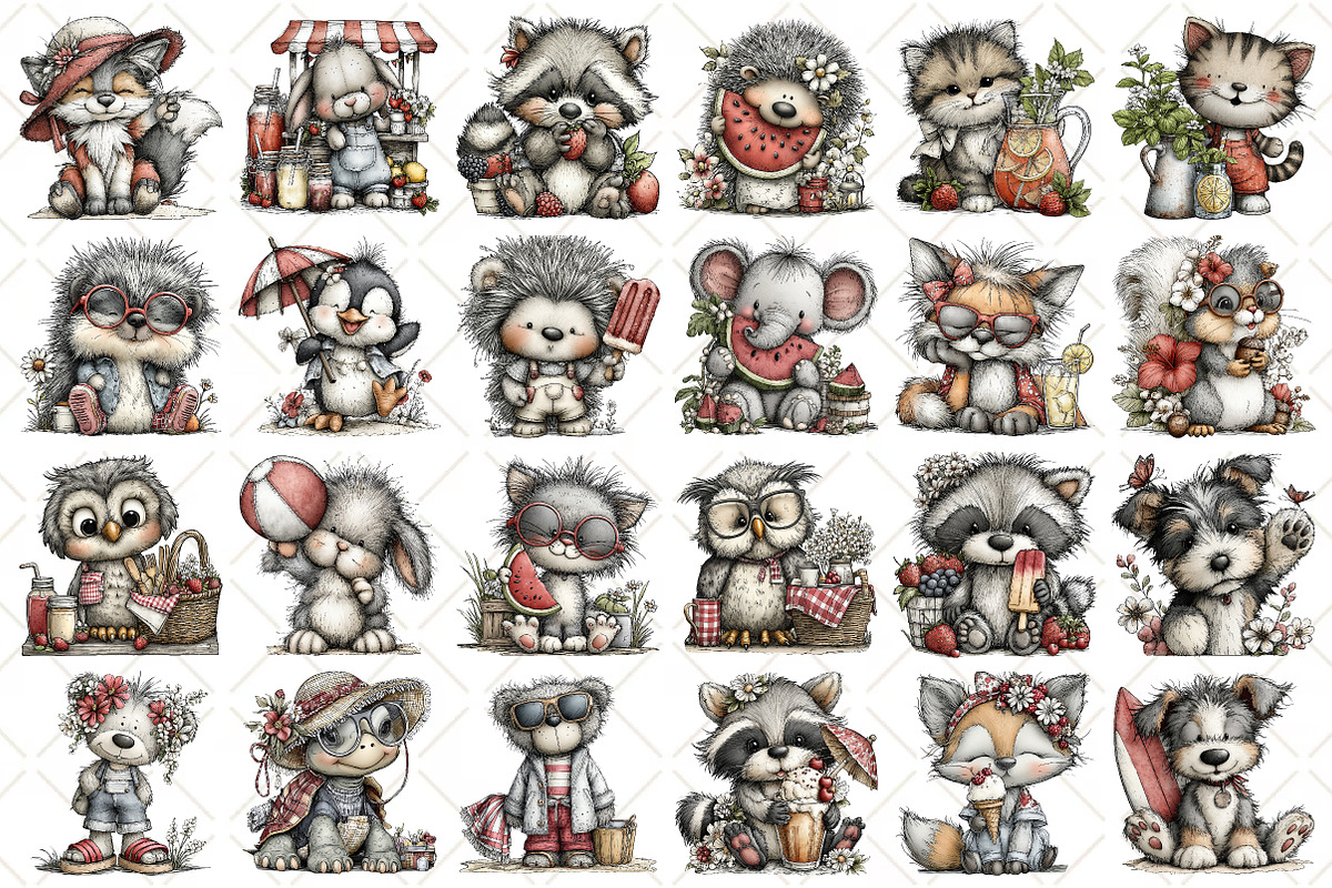 Whimsical Summer Animals Clipart, an Illustration by Black Bird Studio (Photo 2 of 5)