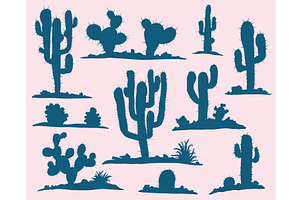 Set Of Blue Cacti Isolated Vector