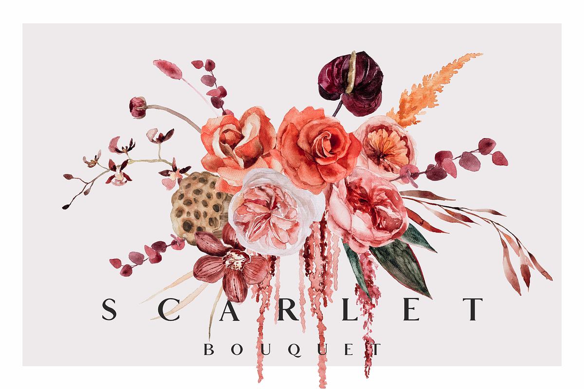 Scarlet bouquet - watercolor set, a Seasonal Illustration by Youksy (Photo 1 of 13)