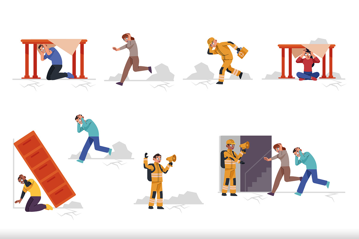 Earthquake People Illustration Set