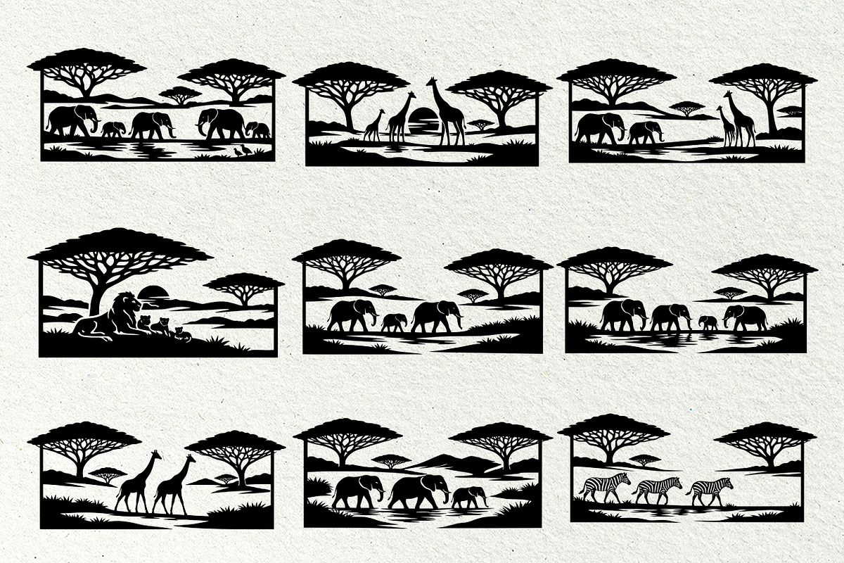 Safari Scenes Silhouette Graphics, an Animal Illustration by DENIDigitalArtSudio (Photo 2 of 5)