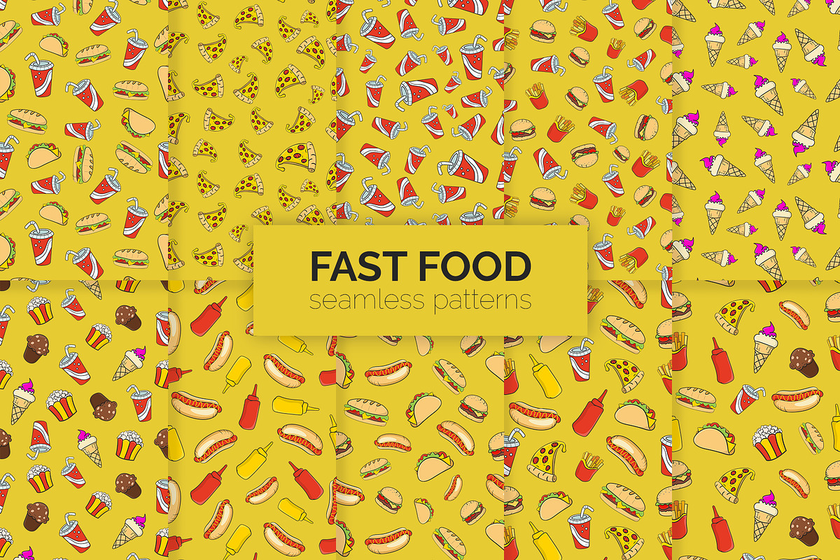 Fast Food Seamless Patterns, a Pattern Graphic by 3Y_Design (Photo 1 of 6)